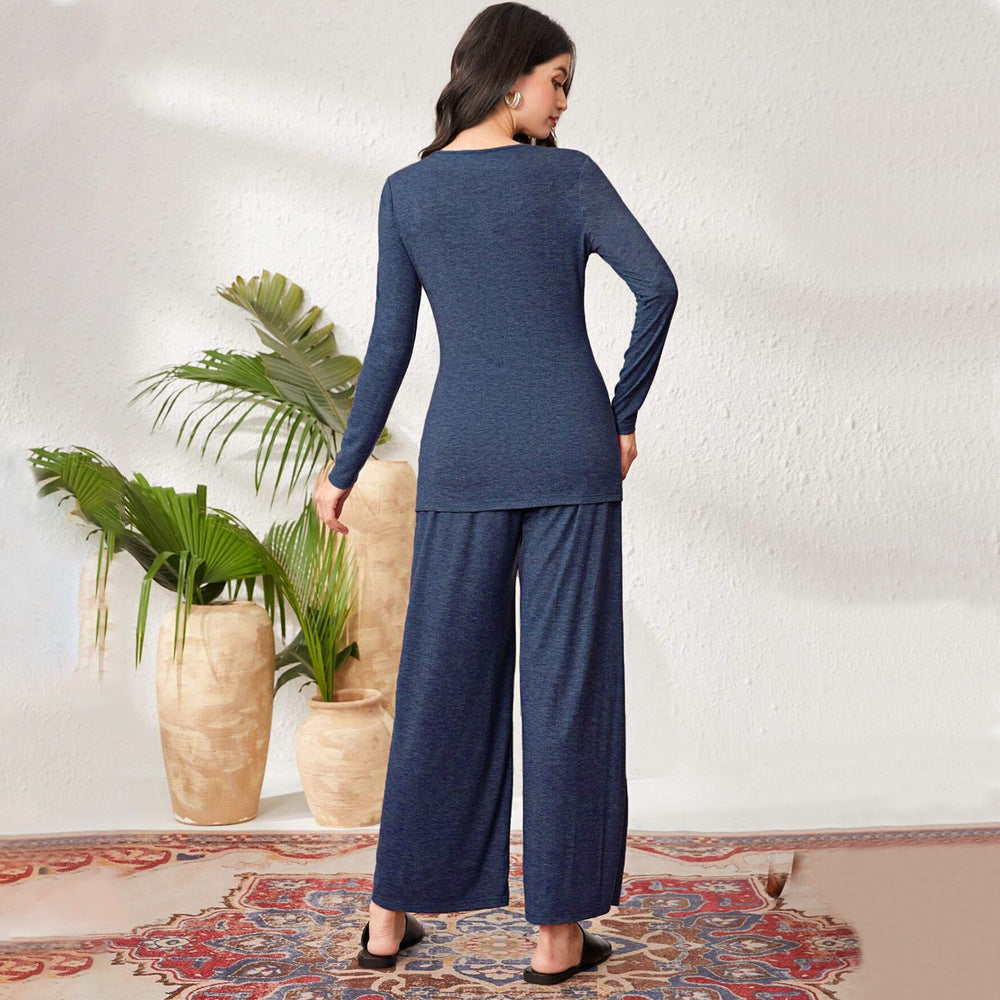 Damen Loungeanzug Langärmelig Weite Hose Komfort Norvielle