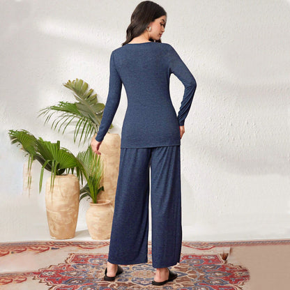 Damen Loungeanzug Langärmelig Weite Hose Komfort Norvielle