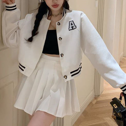Damen Collegejacke Gestickt Emblem Kontrast Aufnäher Norvielle