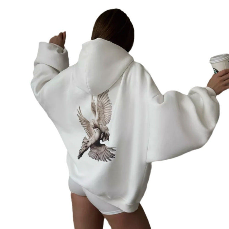 Damen Kapuzensweater Vogelmotiv Entspannte Passform Norvielle