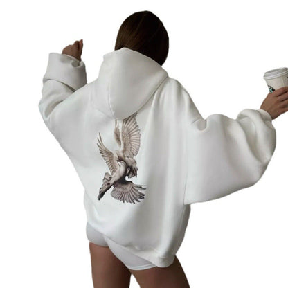 Damen Kapuzensweater Vogelmotiv Entspannte Passform Norvielle