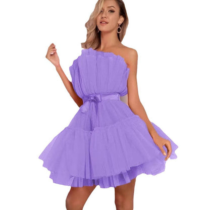Damen Mini-Kleid Asymmetrisch Rüschen Norvielle