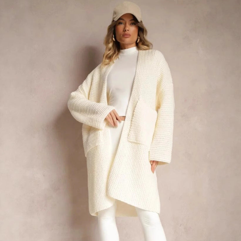 Damen Oversized Strickjacke V-Ausschnitt Taschen Norvielle - Norvielle