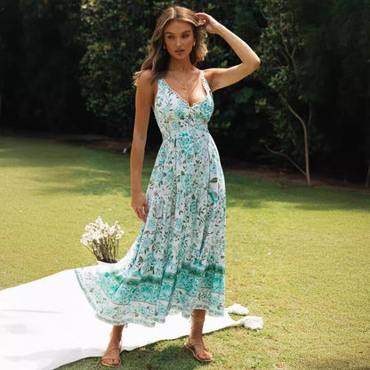 Damen Sommerkleid Florales Design V-Ausschnitt Norvielle