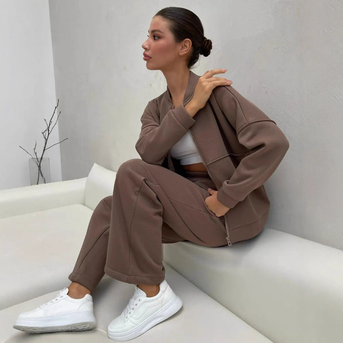 Damen Sportliches Lounge-Set Kuschelige Jacke Bequeme Hosen Norvielle
