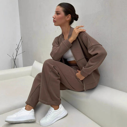 Damen Sportliches Lounge-Set Kuschelige Jacke Bequeme Hosen Norvielle