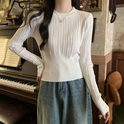 Damen Rippstrickpullover Verlängerte Ärmel Fein Norvielle
