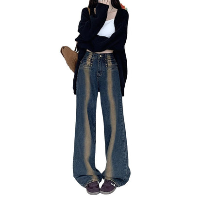 Damen Weite Jeans Norvielle mit Knopfgestaltung