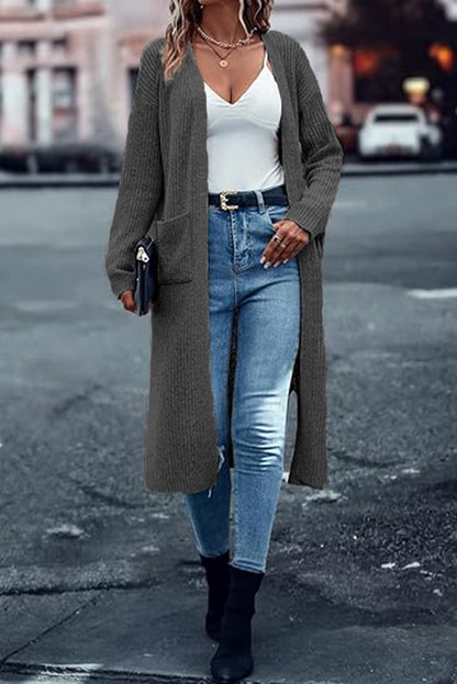 Damen Grobstrick-Cardigan Offene Taschen Lässiger Schnitt Norvielle