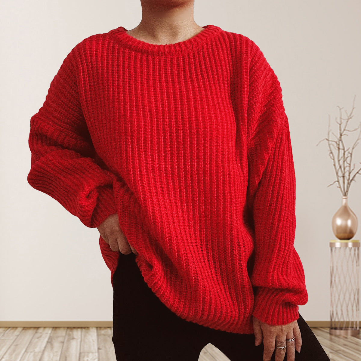 Damen Grobstrickpullover Überschnittene Schultern Beige - Norvielle