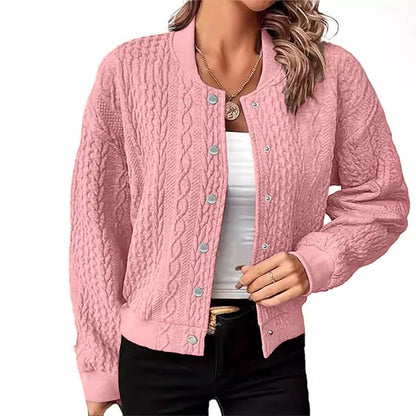 Damen Strickjacke Zopfmuster Druckknopfverschluss Beige Norvielle