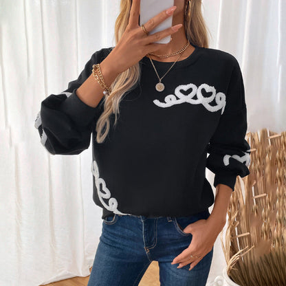 Damen Pullover Locker Herzen-Applikation Norvielle