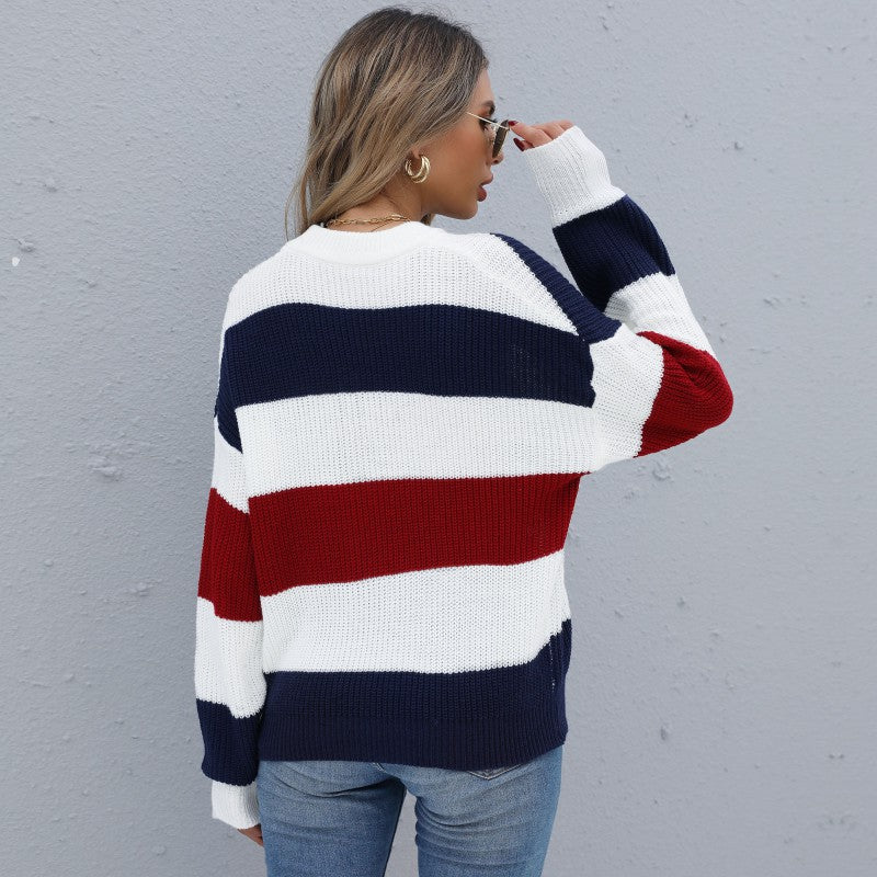Damen Strickpullover Gestreift Weiter Schnitt
