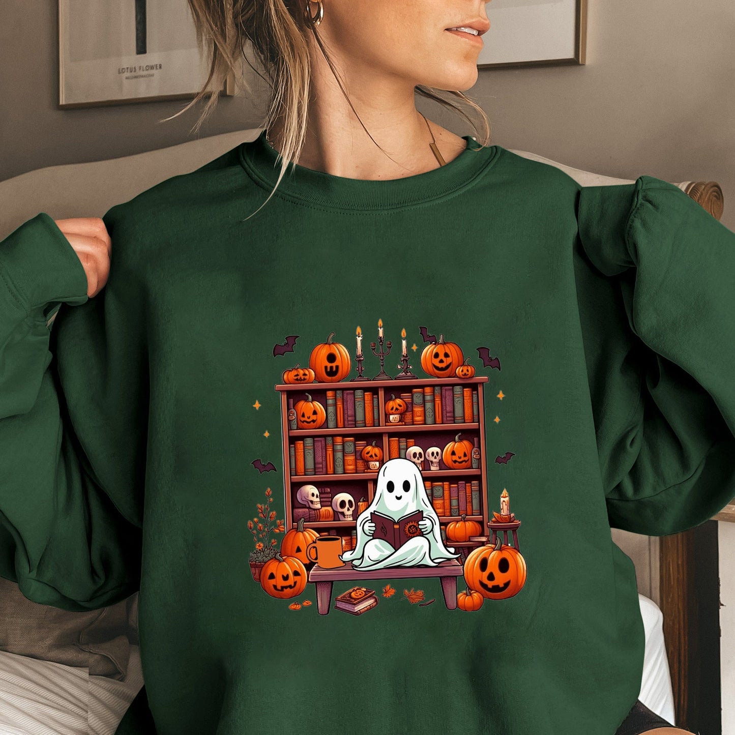 Damen Sweatshirt Herbst Grusel Motiv Puffärmel