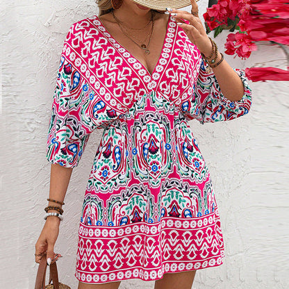 Damen Boho-Kleid Weite Ärmel Florales Muster Norvielle