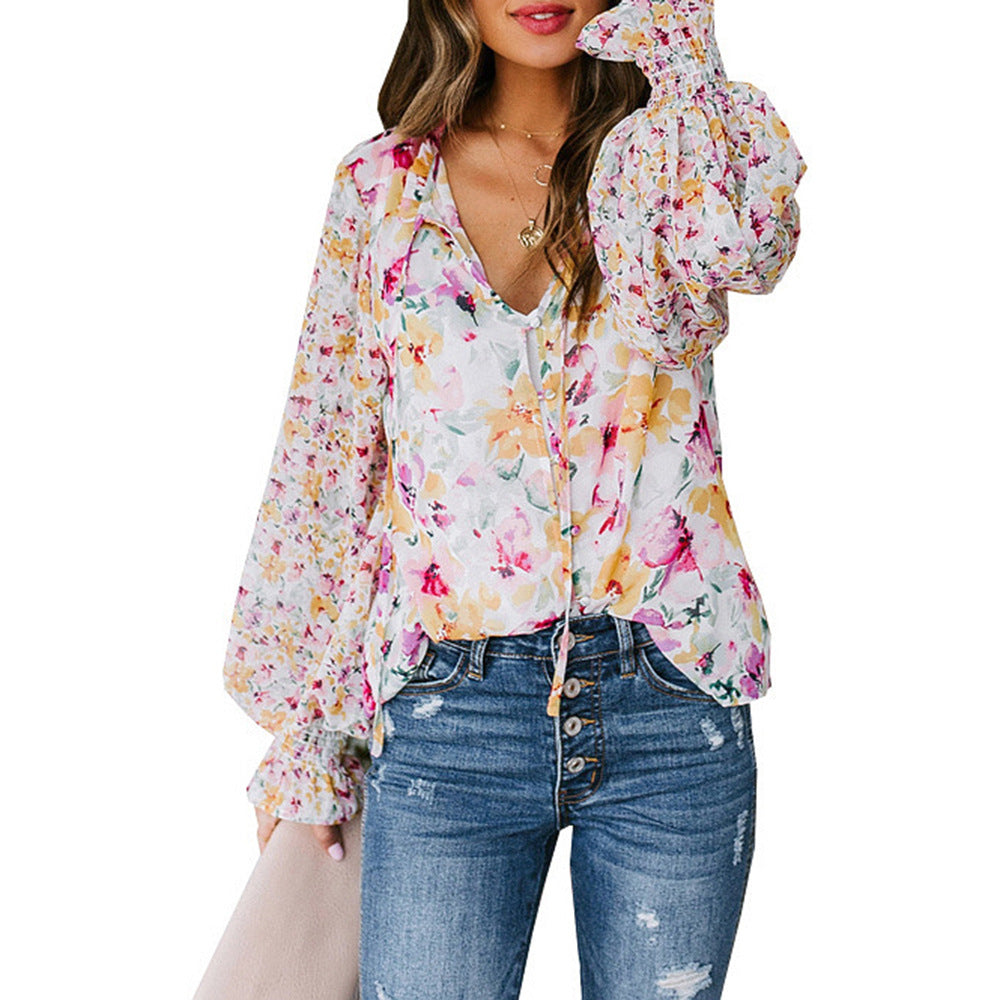 Damen Bluse mit weiten Ärmeln Floral Muster Norvielle - Norvielle