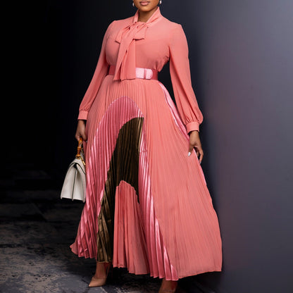 Damen Maxikleid Eleganter Schlitz Krawattenkragen Norvielle