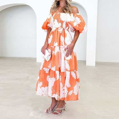 Damen Maxikleid Voluminöse Puffärmel Florales Design Norvielle