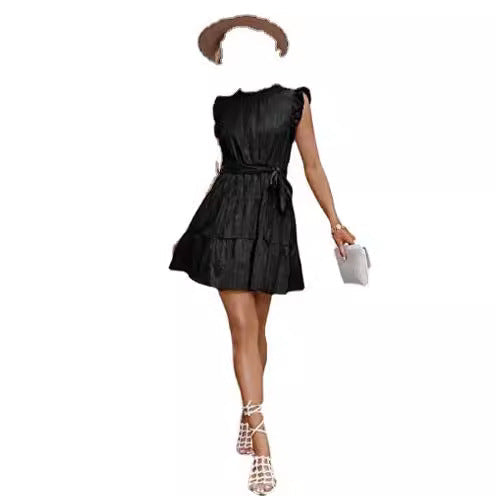 Damen Halbarmkleid Rüschendetails Taillenknoten Norvielle