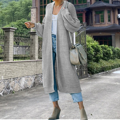 Damen Grobstrick Cardigan Offene Maschen Lässig Beige