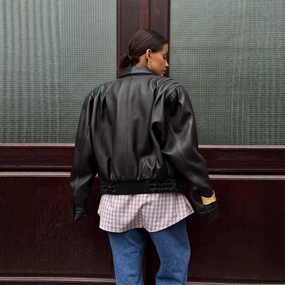 Damen Lederblazerjacke mit Puffärmeln