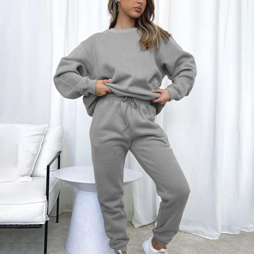 Damen Fleece-Set Innen Angeraut Elastischer Bund Schwarz - Norvielle