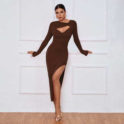 Damen Langarm-Kleid mit Cut-Out und hohem Schlitz Norvielle