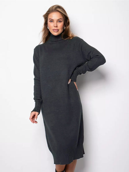 Damen Strickkleid Rollkragen Lässiger Schnitt Norvielle