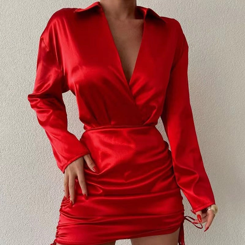 Damen Wickelkleid Langarm Verstellbarer Saum Norvielle - Norvielle