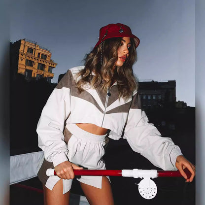 Damen Sport-Outfit Cropped Oberteil Sportjacke Norvielle