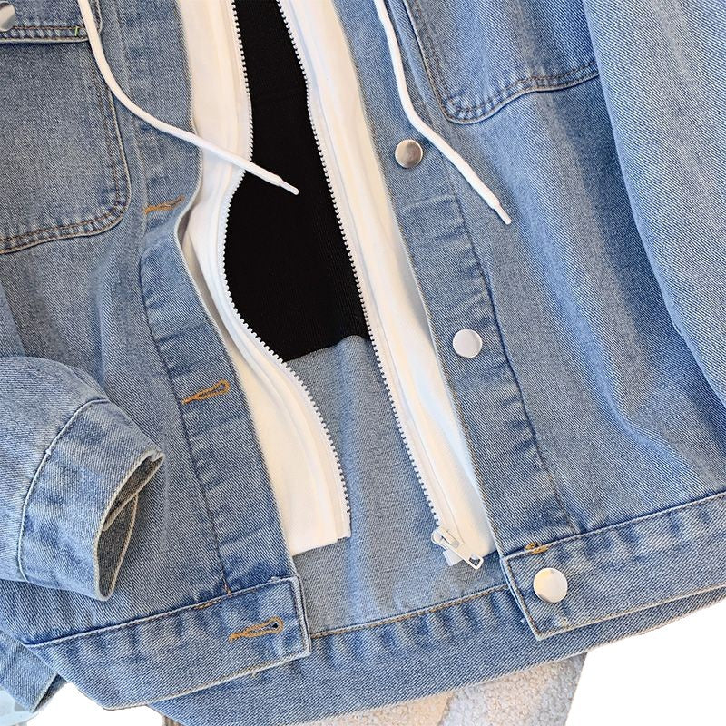 Damen Denimjacke Lässig Mit Kapuze