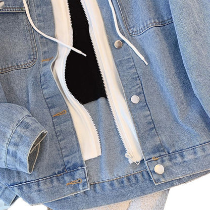 Damen Denimjacke Lässig Mit Kapuze