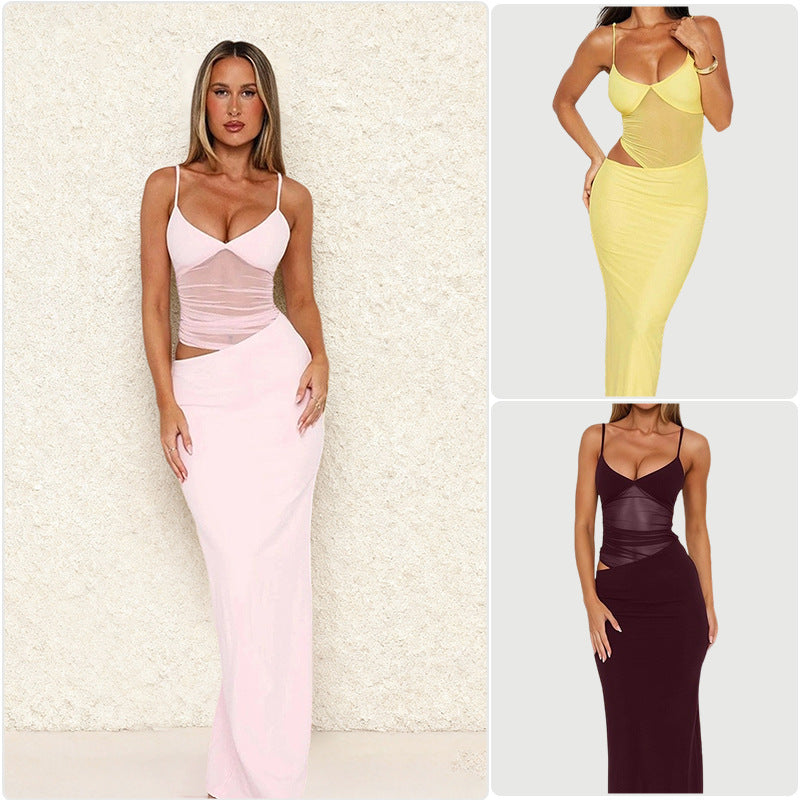 Damen Maxikleid transparentes Oberteil figurbetont Norvielle - Norvielle