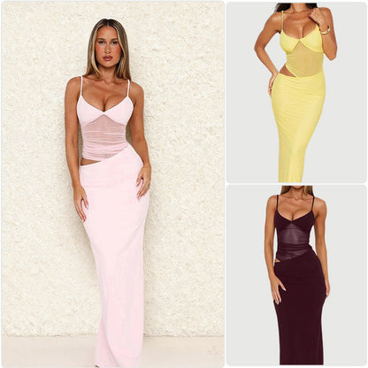 Damen Maxikleid transparentes Oberteil figurbetont Norvielle - Norvielle