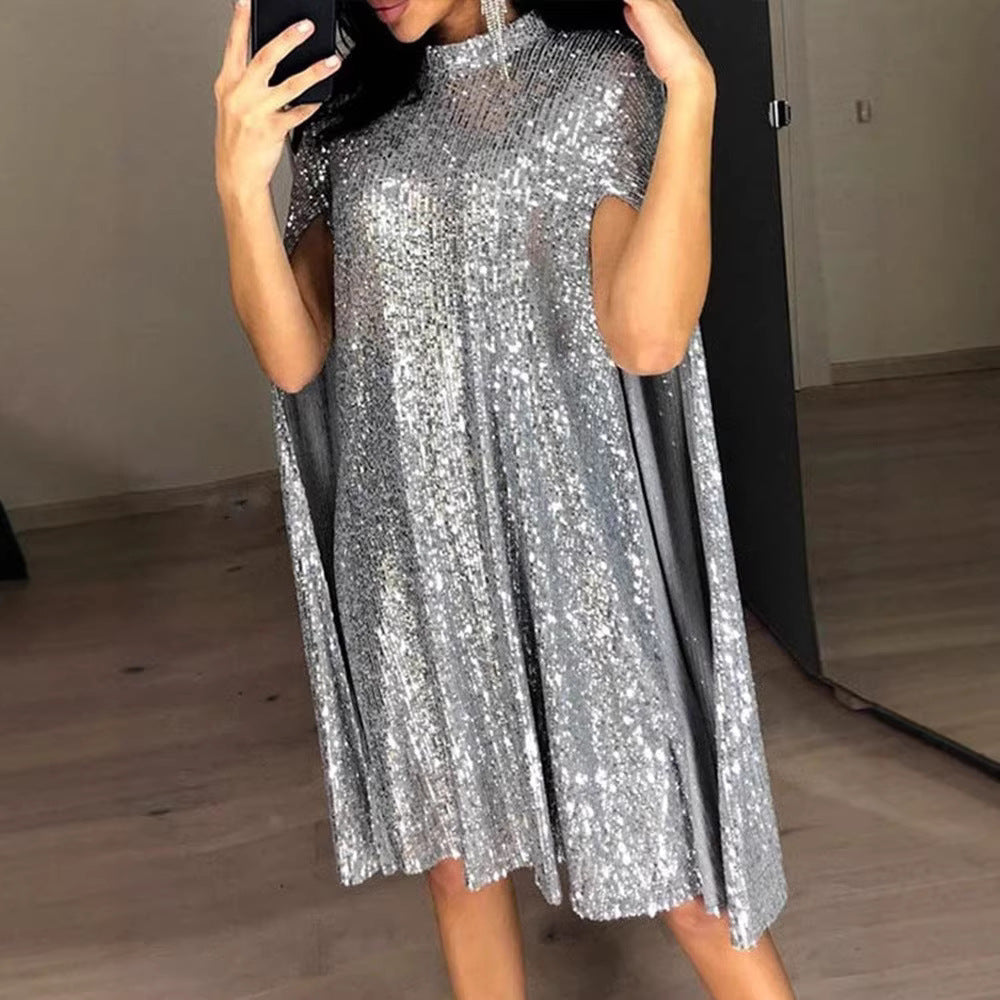 Damen Pailletten-Cocktailkleid mit Cape-Ärmeln Norvielle