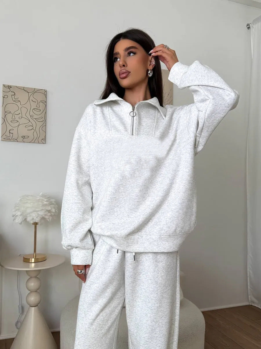 Damen Fleece-Sportanzug Hochgeschlossener Kragen Reißverschluss