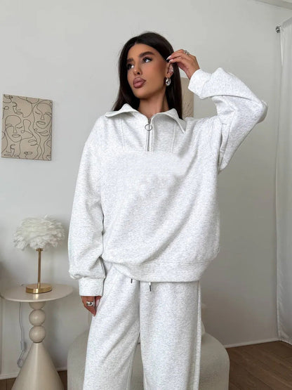 Damen Fleece-Sportanzug Hochgeschlossener Kragen Reißverschluss