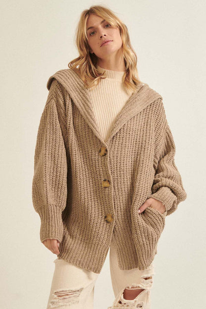 Damen Grobstrickjacke Norvielle Modern Reverskragen Dekorative Knöpfe