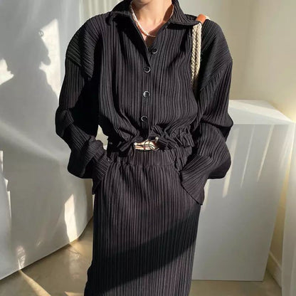 Damen Langarmhemdkleid Tailliert Elegant Strukturstoff Norvielle