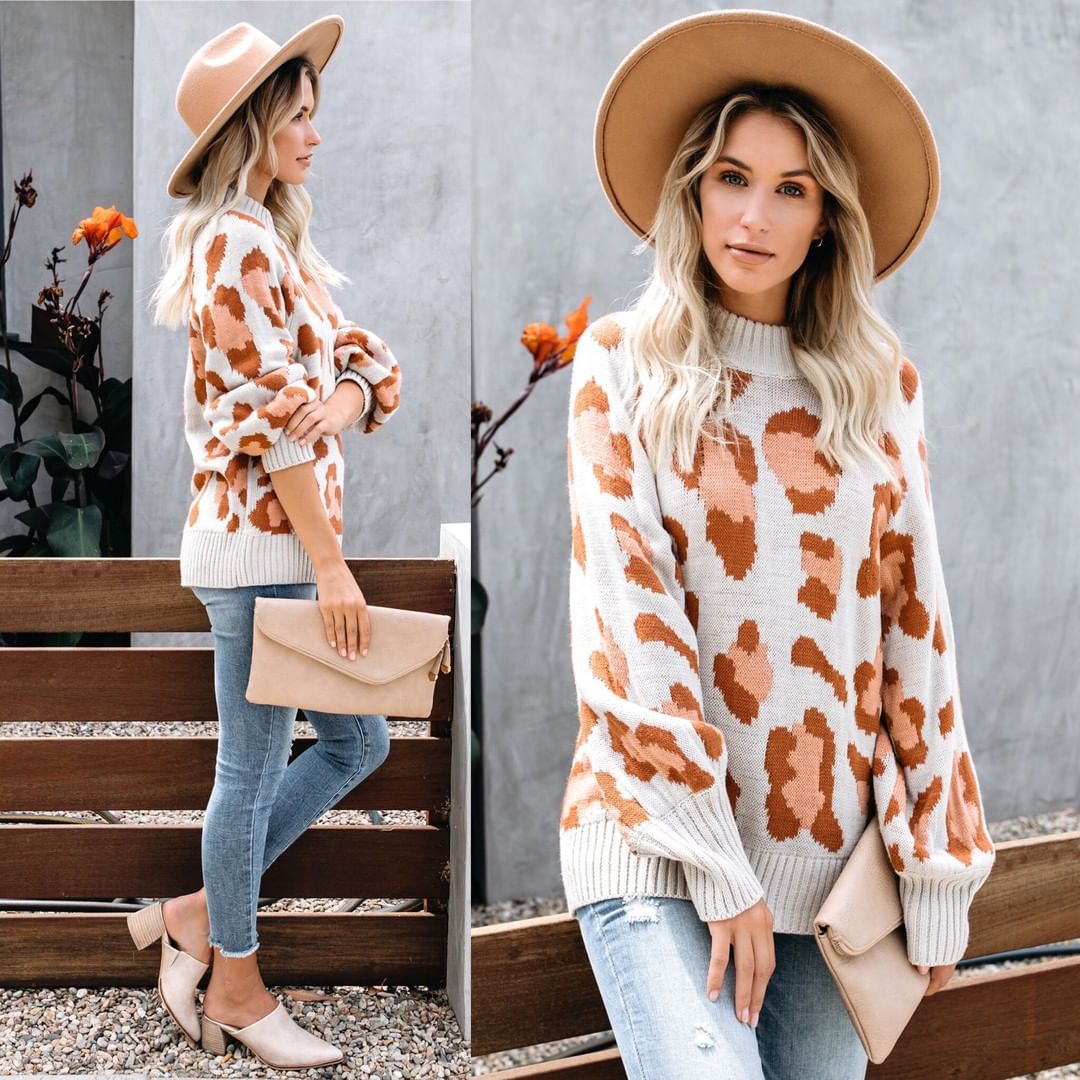 Damen Pullover Tierprint Hochkragen Norvielle - Norvielle