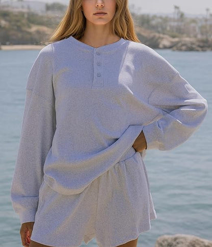 Damen Langarm-Pullover mit Knöpfen und Details aus Baumwolle Beige