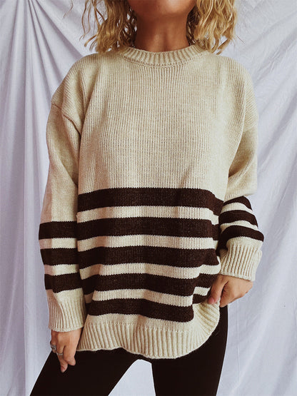Damen Strickpullover Breites Streifenmuster Norvielle