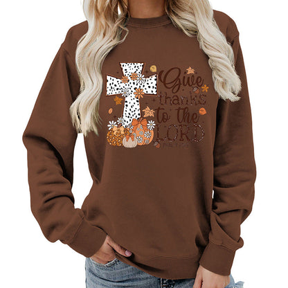Damen Sweatshirt mit Kreuz-Aufdruck Herbstlich