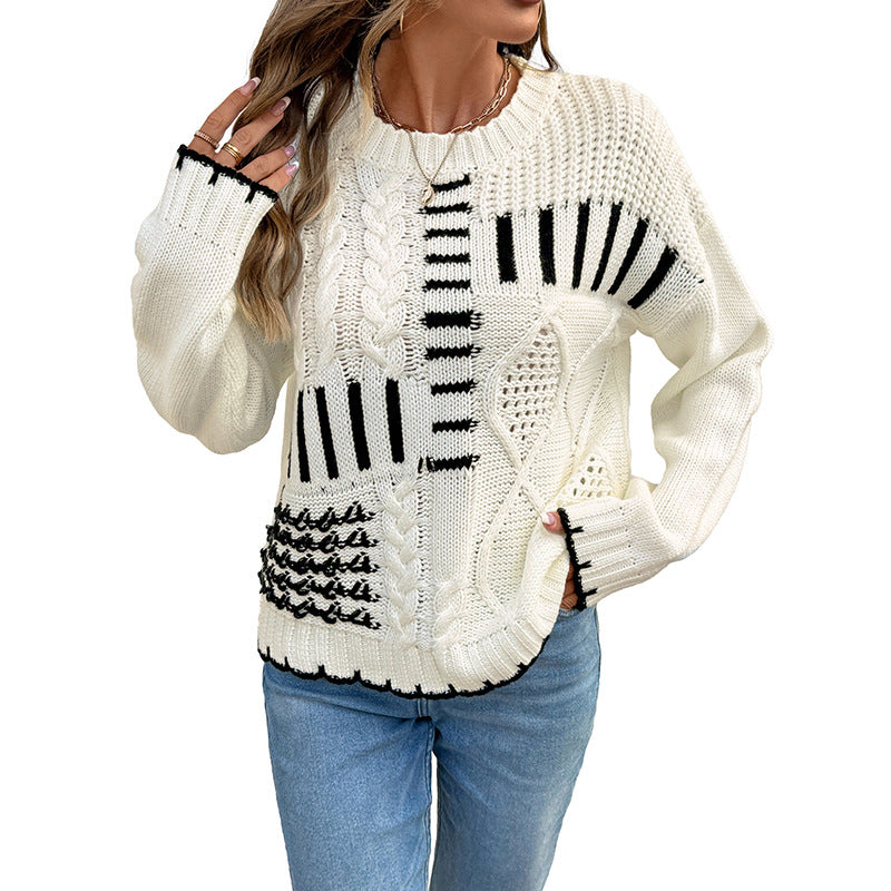 Damen Pullover Gestrickt Geometrisches Muster Norvielle