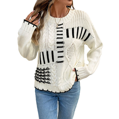 Damen Pullover Gestrickt Geometrisches Muster Norvielle