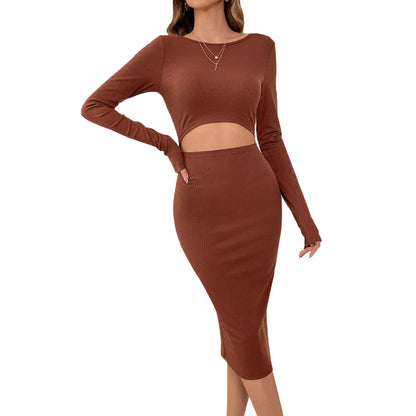 Damen Midi-Kleid Figurbetont Cut-Out-Details Länge Mit langen Ärmeln