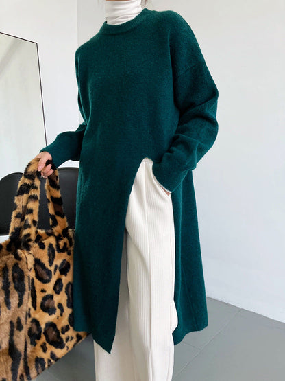 Damen Strickpullover Lang Lockere Passform Norvielle