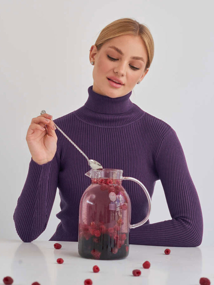 Damen Pullover Lang mit hohem Kragen und Rippenstruktur Norvielle
