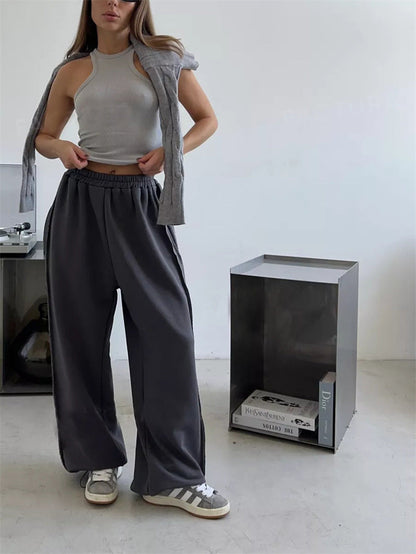 Damen Sweatpants Weites Bein Elastischer Bund Norvielle