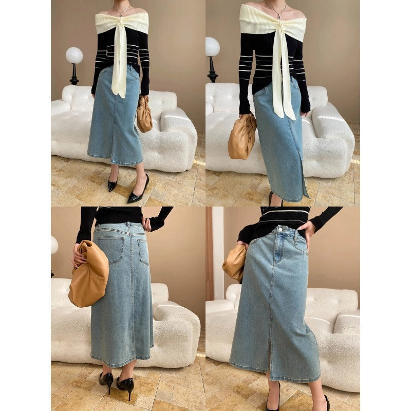 Damen Oberteil Off-Shoulder Design mit Bindegürtel Norvielle